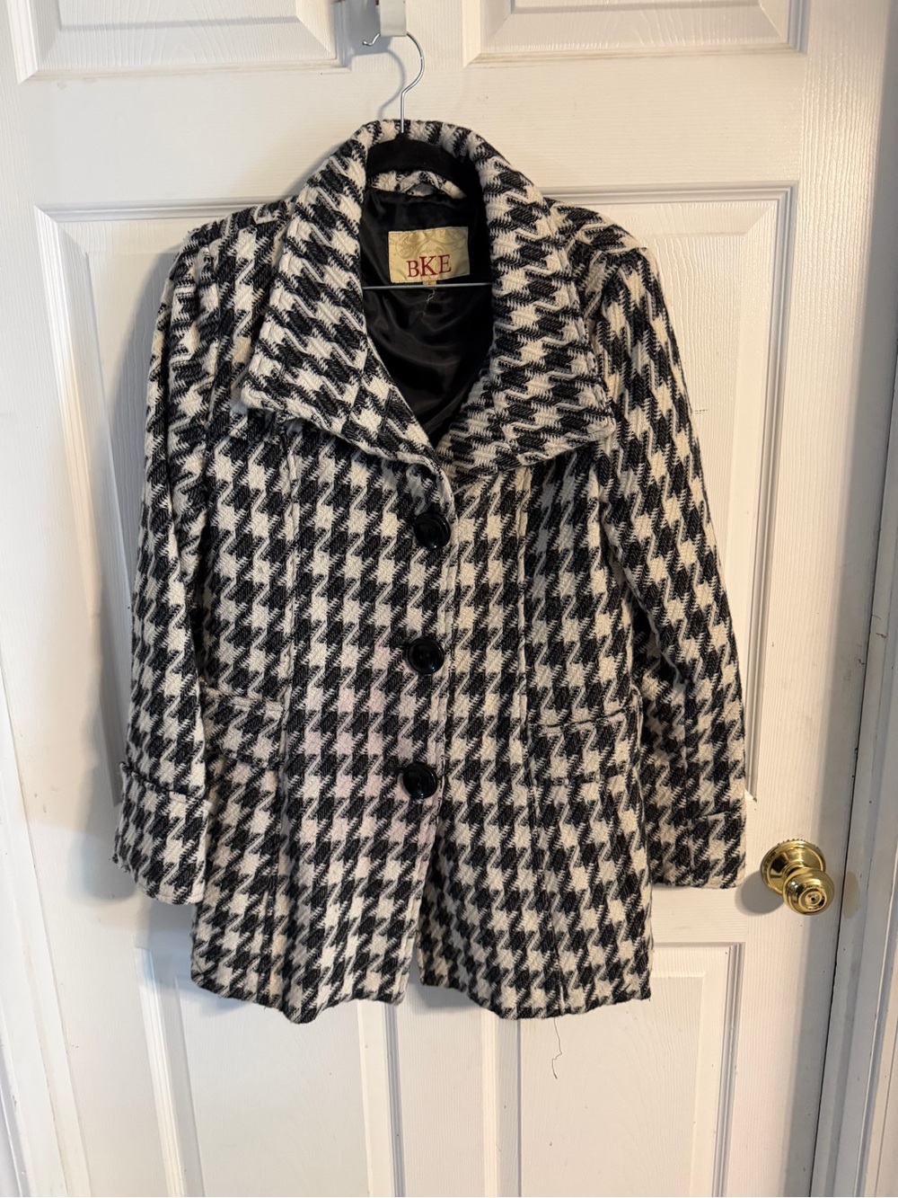 BKE Black & White Houndstooth Pea Coat
